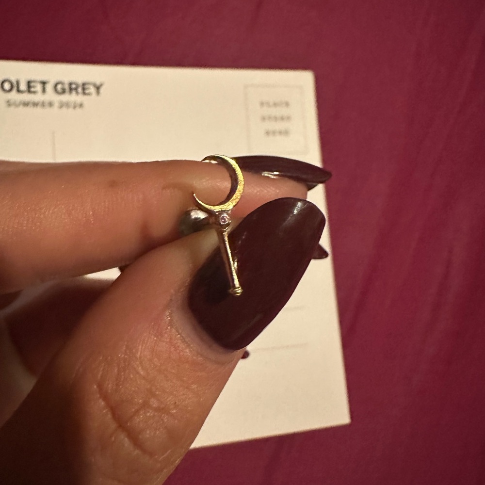 Gold and Pink Crescent Earrings - Picture 4 of 5